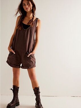 We The Free Brown Sleeveless Romper with Pockets